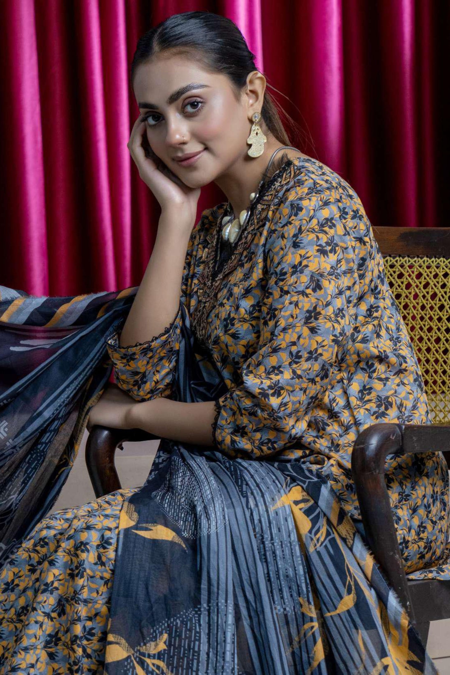 3 Pieces - B&C Unstitched Dark Gray Printed Lawn Suit