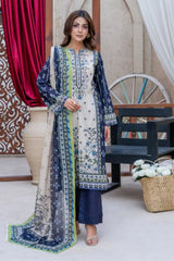 3 Pieces - Marooj Gold Unstitched Blue Print Lawn Suit