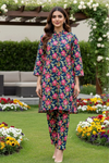 2 Piece: Regalia Unstitched Printed Blue Ladies Linen Suit