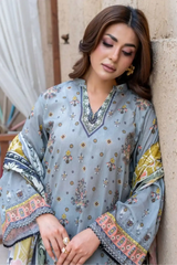 3 Pieces - Marooj Gold Unstitched Grey Print Lawn Suit