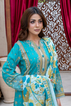 3 Pieces - Marooj Gold Unstitched Ferozi Print Lawn Suit