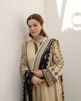 3 Pieces - Marooj Unstitched Cream BanaDora Linen Suit