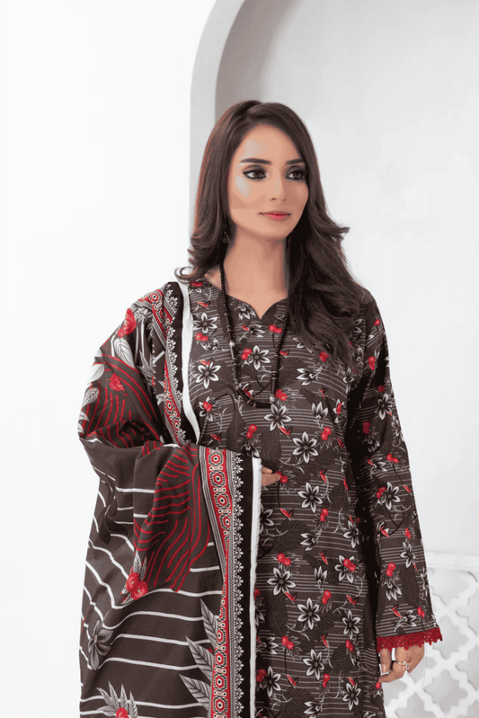 3 Piece - Mahi Unstitched Dark Purple Ladies Print Lawn Suit