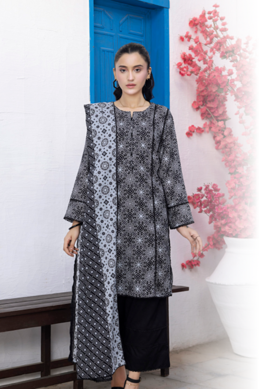 3 Pieces - Regalia Unstitched Black Print Lawn Suit  m
