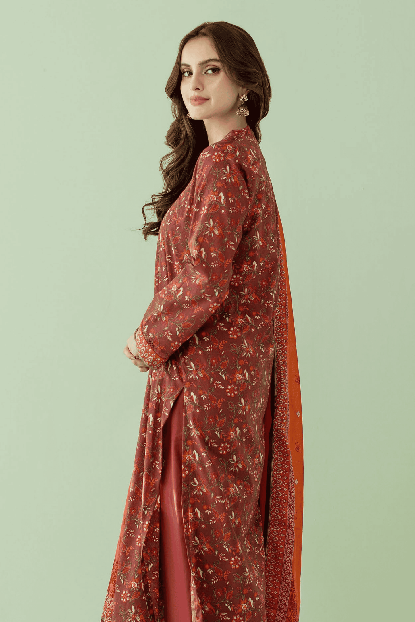 3 Pieces - Orient Unstitched Dark Red Printed Lawn Suit