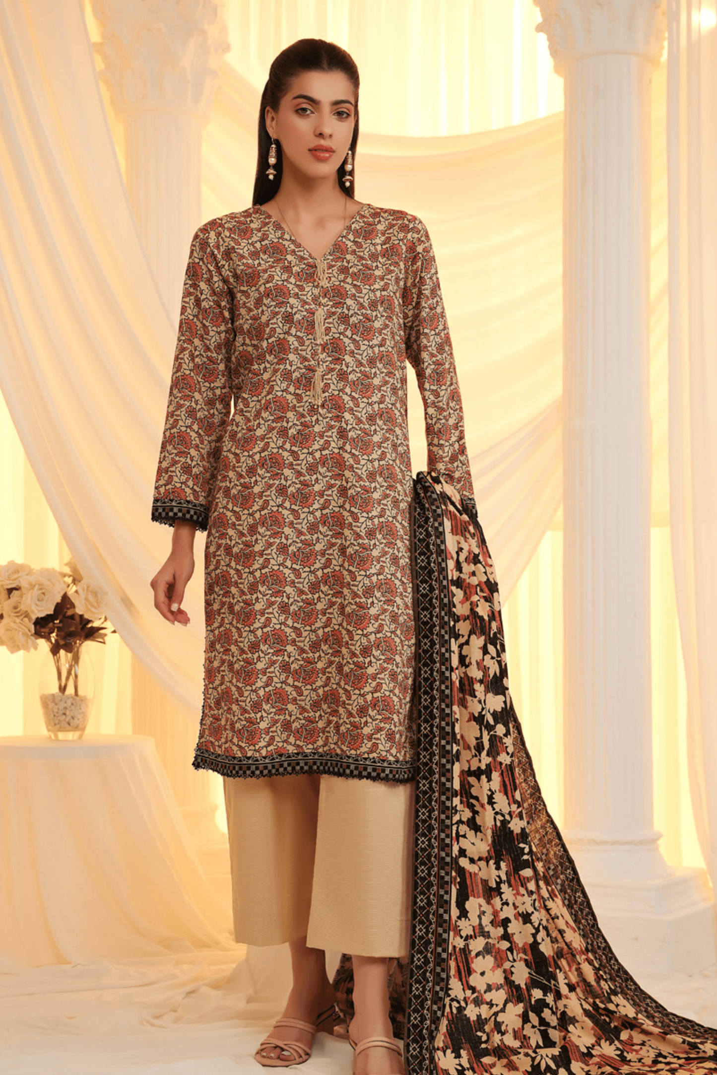 3 Pieces - Regalia Unstitched Skin Printed Khaddar Suit