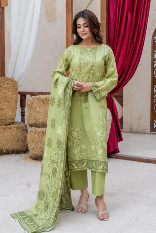3 Pieces - Marooj Gold Unstitched Parrot Print Lawn Suit