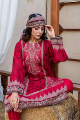 3 Pieces - Marooj Gold Unstitched Maroon Print Lawn Suit