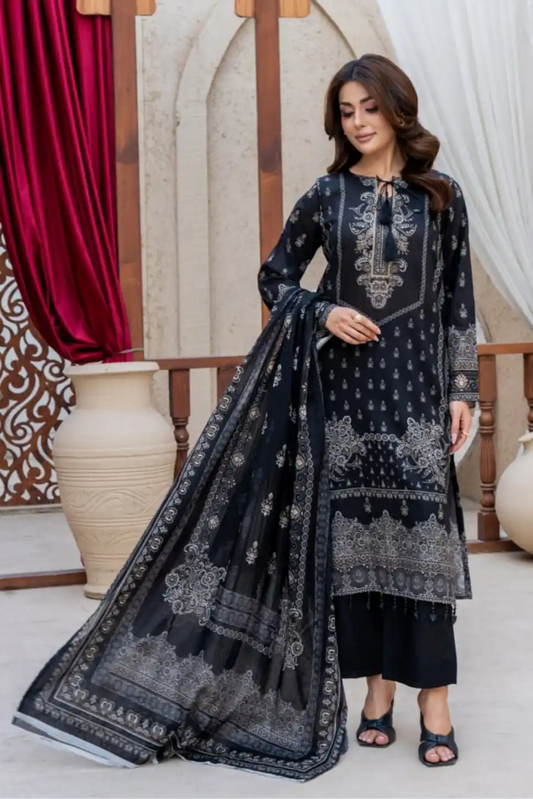 3 Pieces - Marooj Gold Unstitched Black Print Lawn Suit