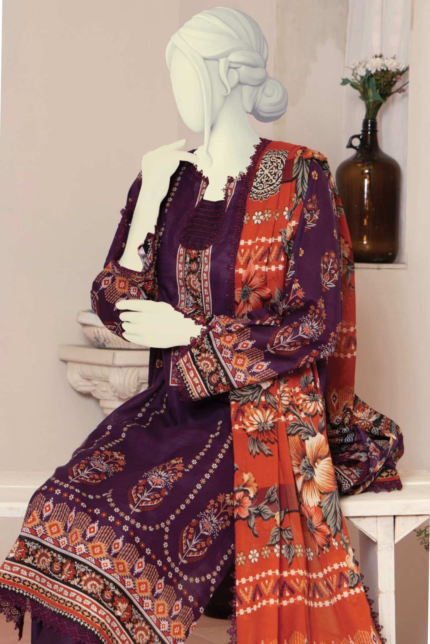 3 Pieces - Murashee Unstitched Dark Purple Printed Lawn Suit