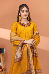 3 Pieces - Regalia Unstitched Mustard Fancy Zari Dupatta Printed Shirt Lawn Suit