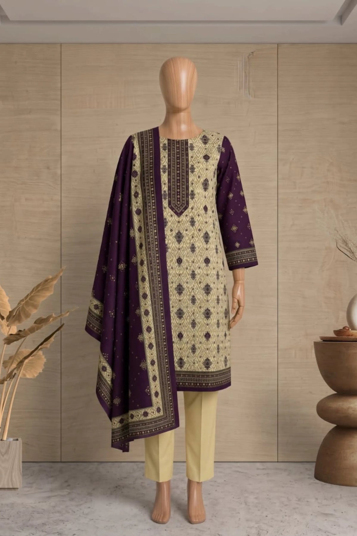 3 Pieces - Rijja By Murashe Unstitched Skin Ladies Printed  Khaddar Suit