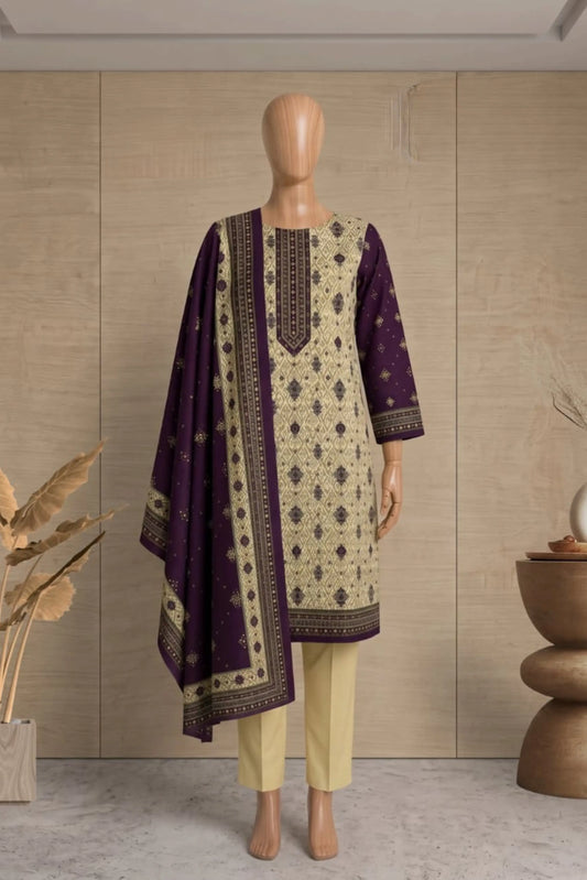 3 Pieces - Rijja By Murashe Unstitched Skin Ladies Printed  Khaddar Suit