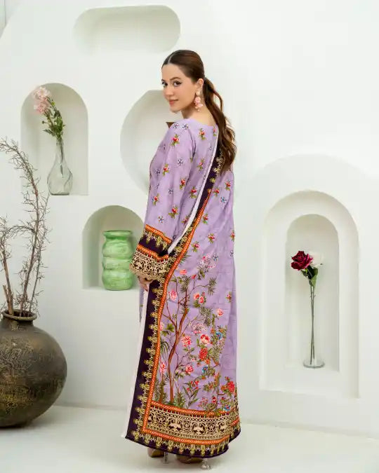 3 Pieces - Marooj Unstitched Light Purple BanaDora Linen Suit