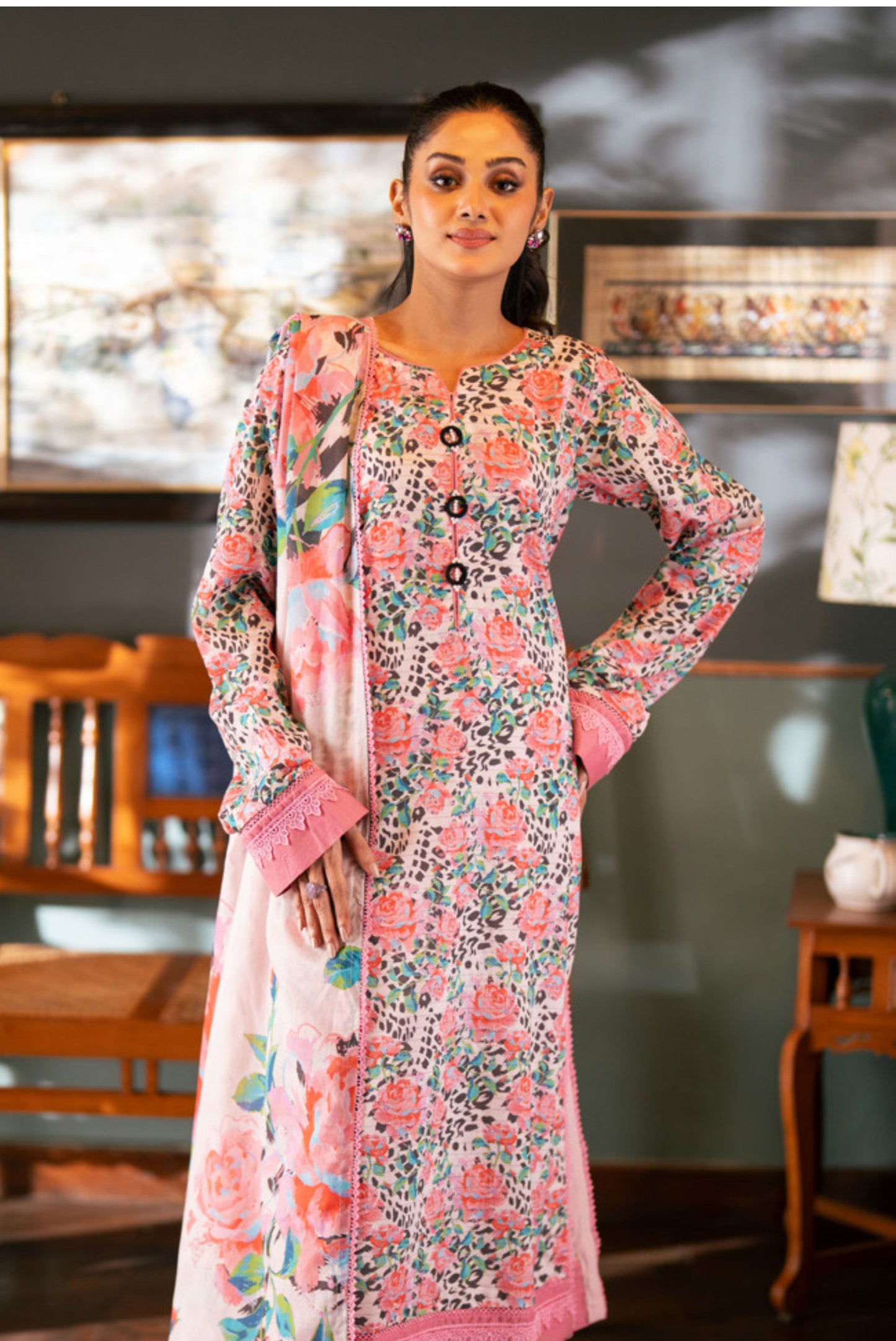 3 Pieces - Regalia Unstitched Light Pink Bana Dora Lawn Suit