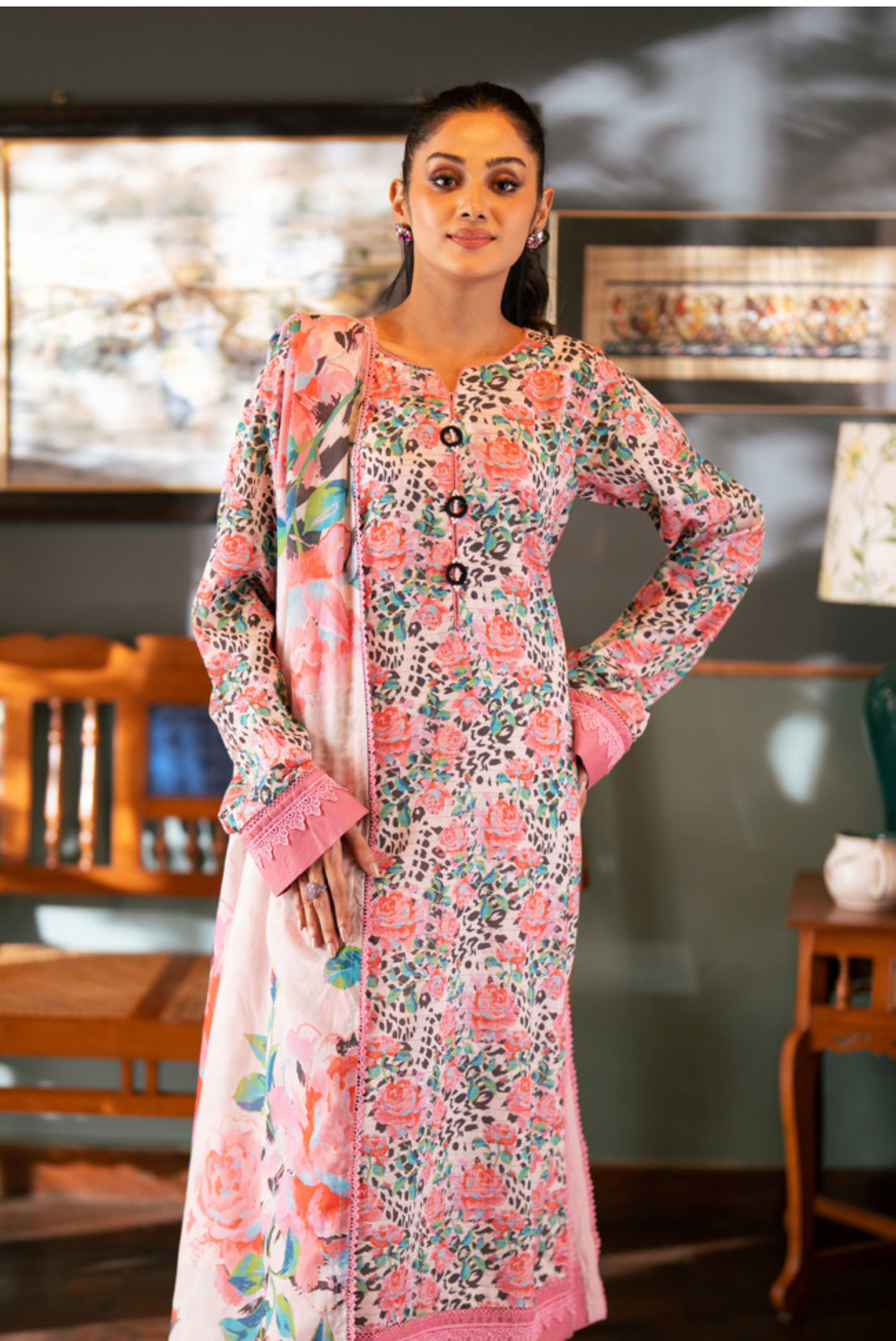 3 Pieces - Regalia Unstitched Light Pink Bana Dora Lawn Suit