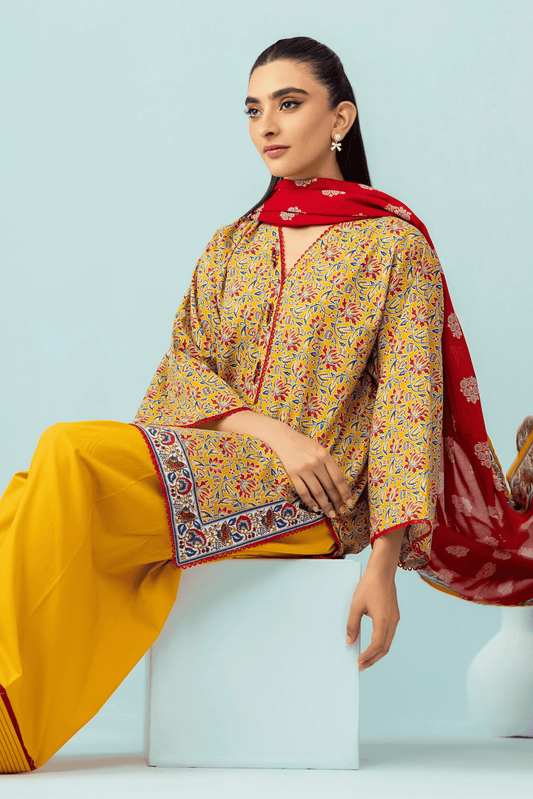 3 Pieces - Orient Unstitched Mustard Printed Lawn Suit