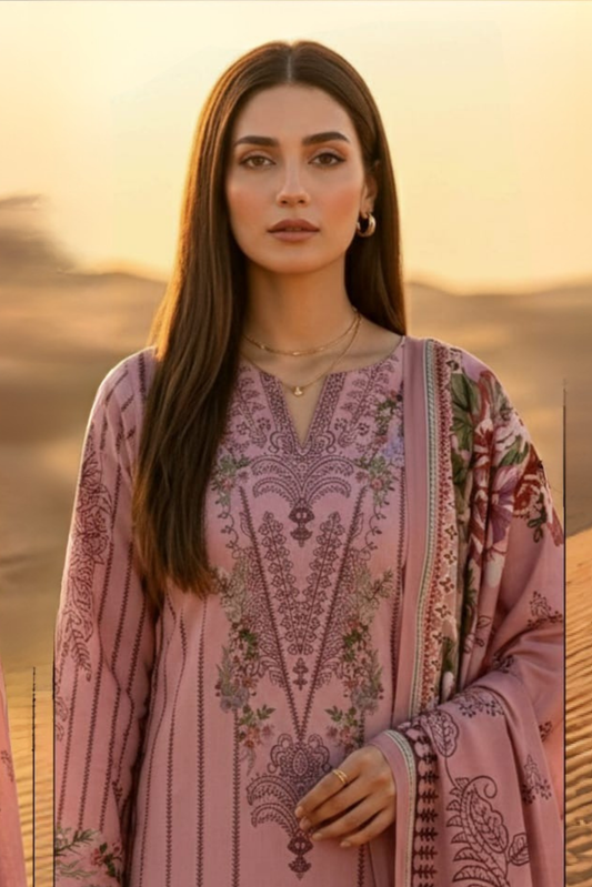 3 Pieces - Janan Unstitched Baby Pink Printed Lawn Suit