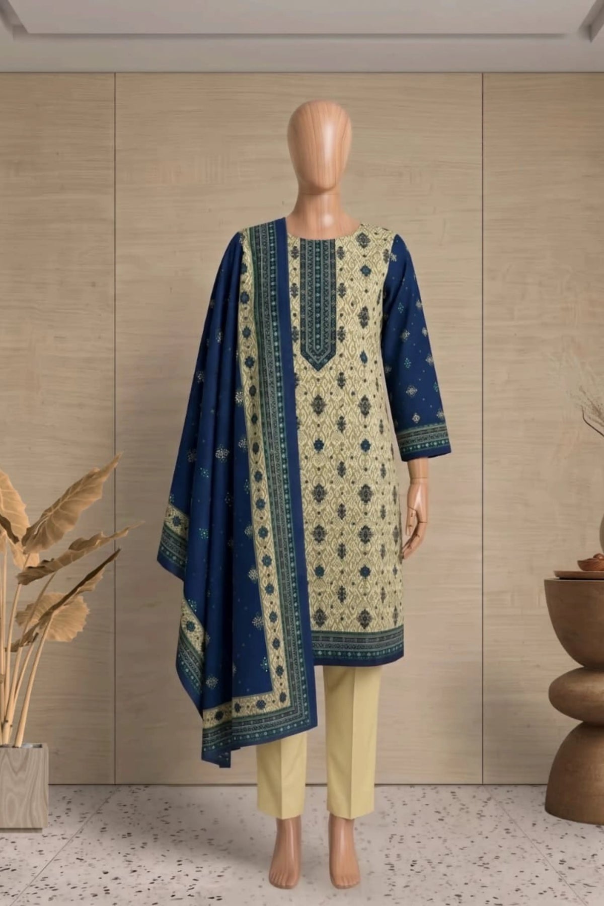 3 Pieces - Rijja By Murashe Unstitched Skin Ladies Printed  Khaddar Suit