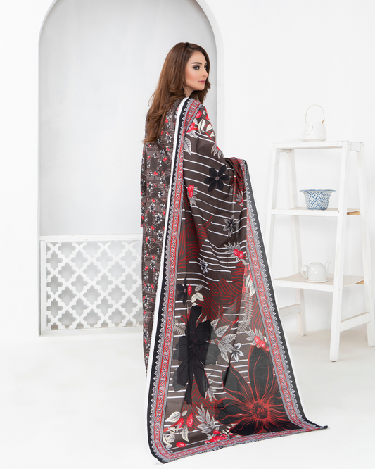 3 Piece - Mahi Unstitched Dark Purple Ladies Print Lawn Suit
