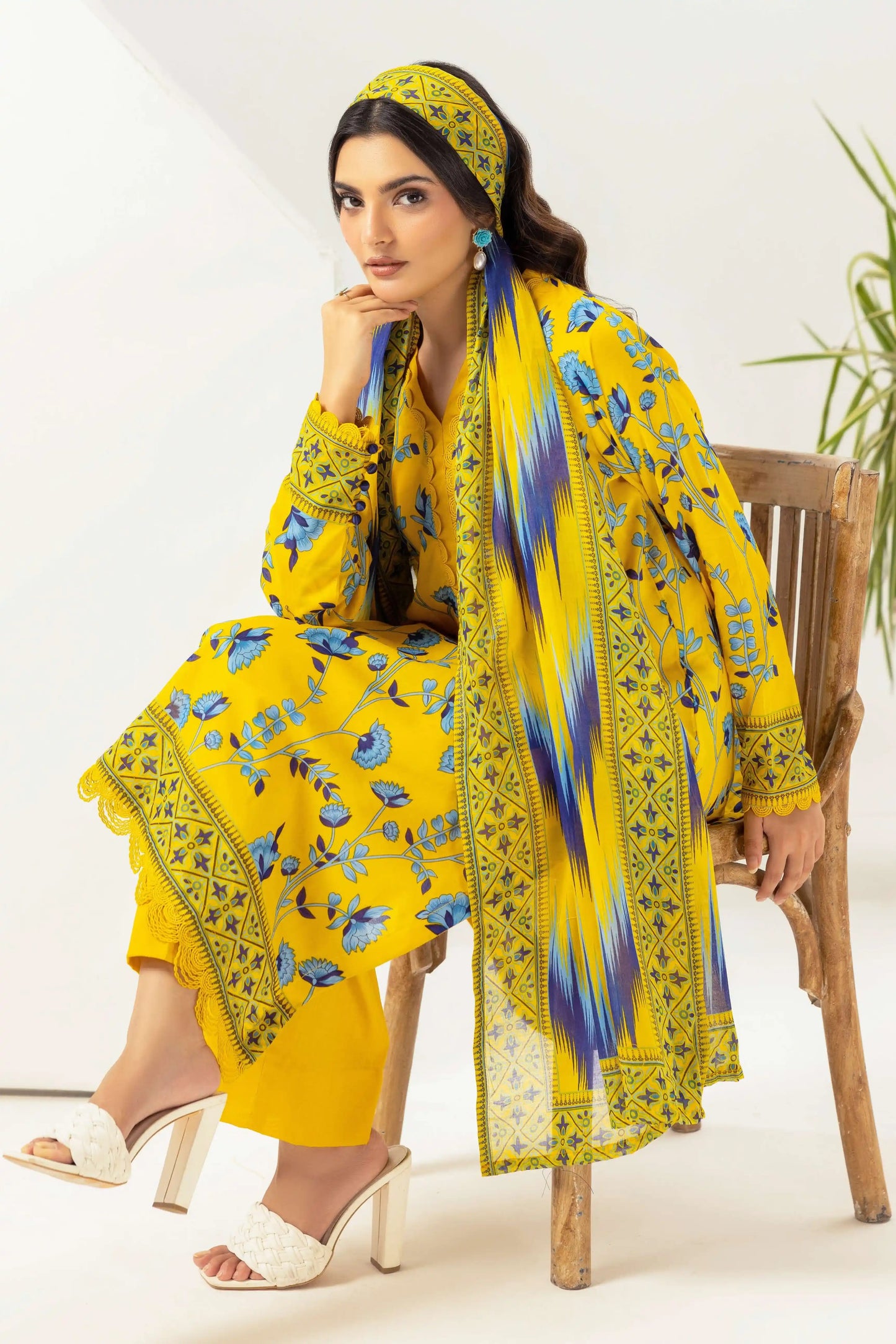 3 Pieces - Haya By Legends Unstitched Yellow Printed Lawn Suit