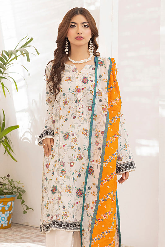 3 Pieces - Regalia Unstitched Off White Printed Lawn Suit