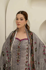 3 Pieces - Marooj Unstitched Grey BanaDora Linen Suit
