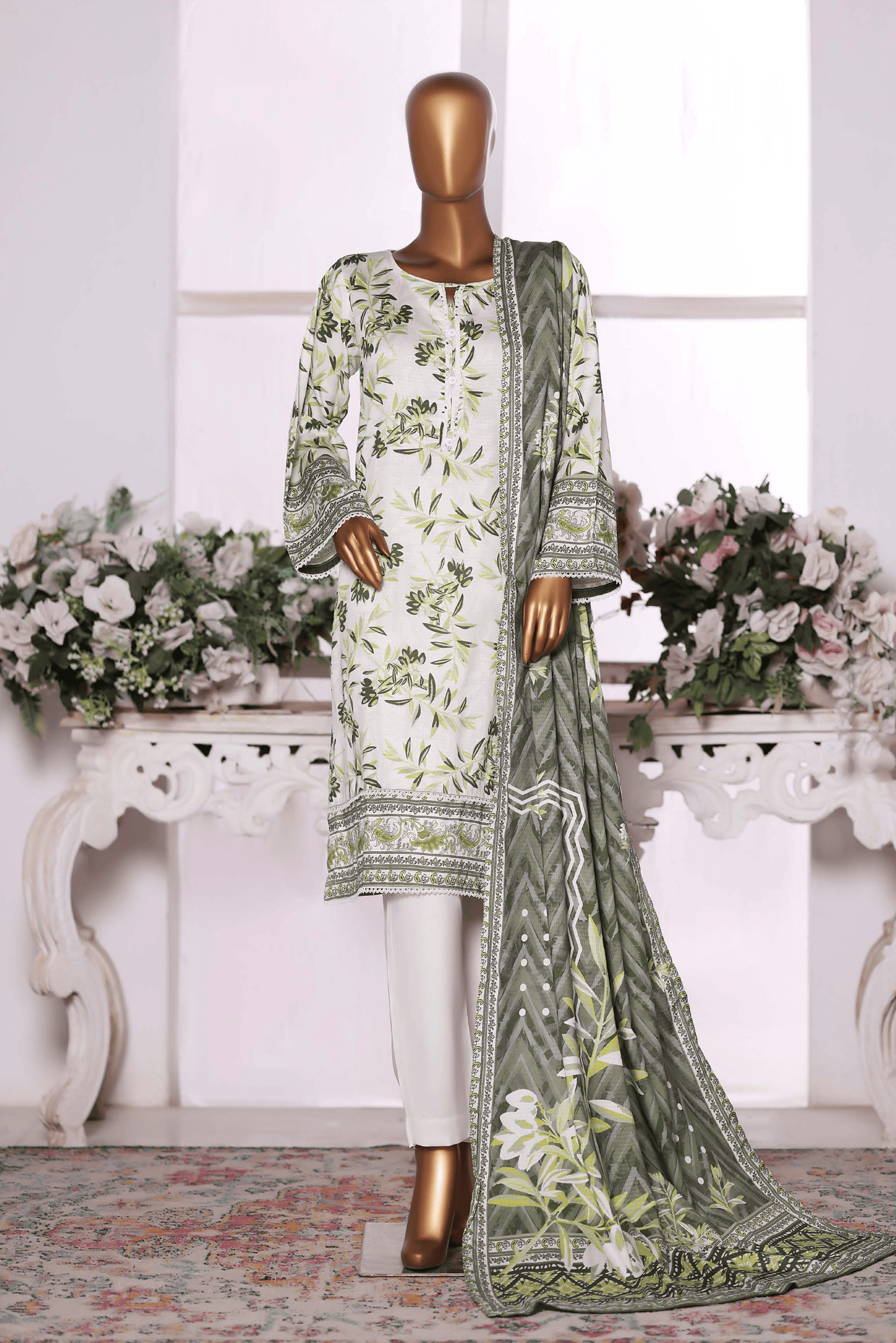 3 Pieces - Riwayat Unstitched Sea Green Dobby Viscose Suit