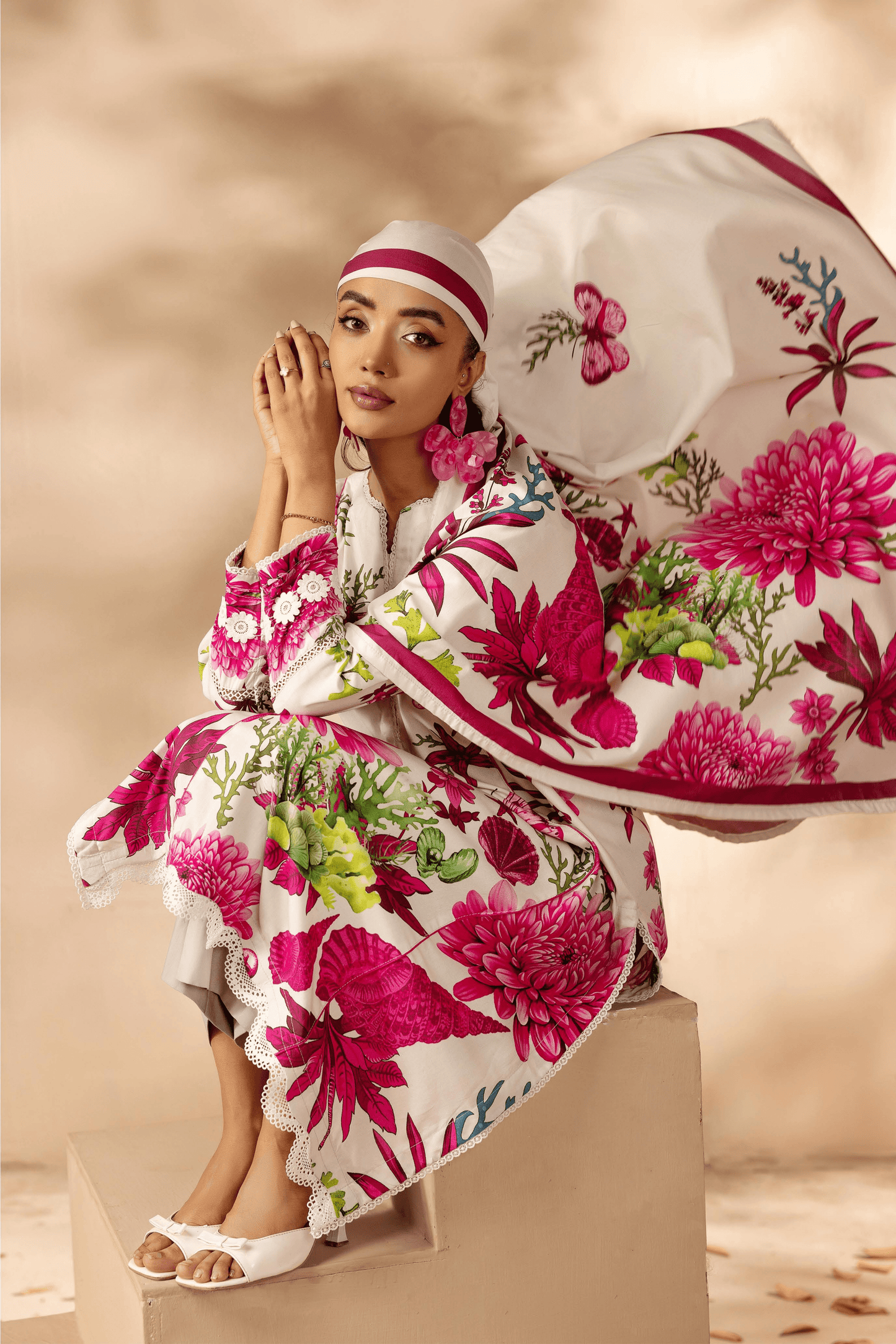 3 Pieces - Rangreza Unstitched Off White Printed Linen Suit