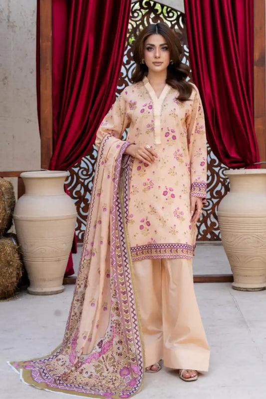 3 Pieces - Marooj Gold Unstitched Skin Print Lawn Suit