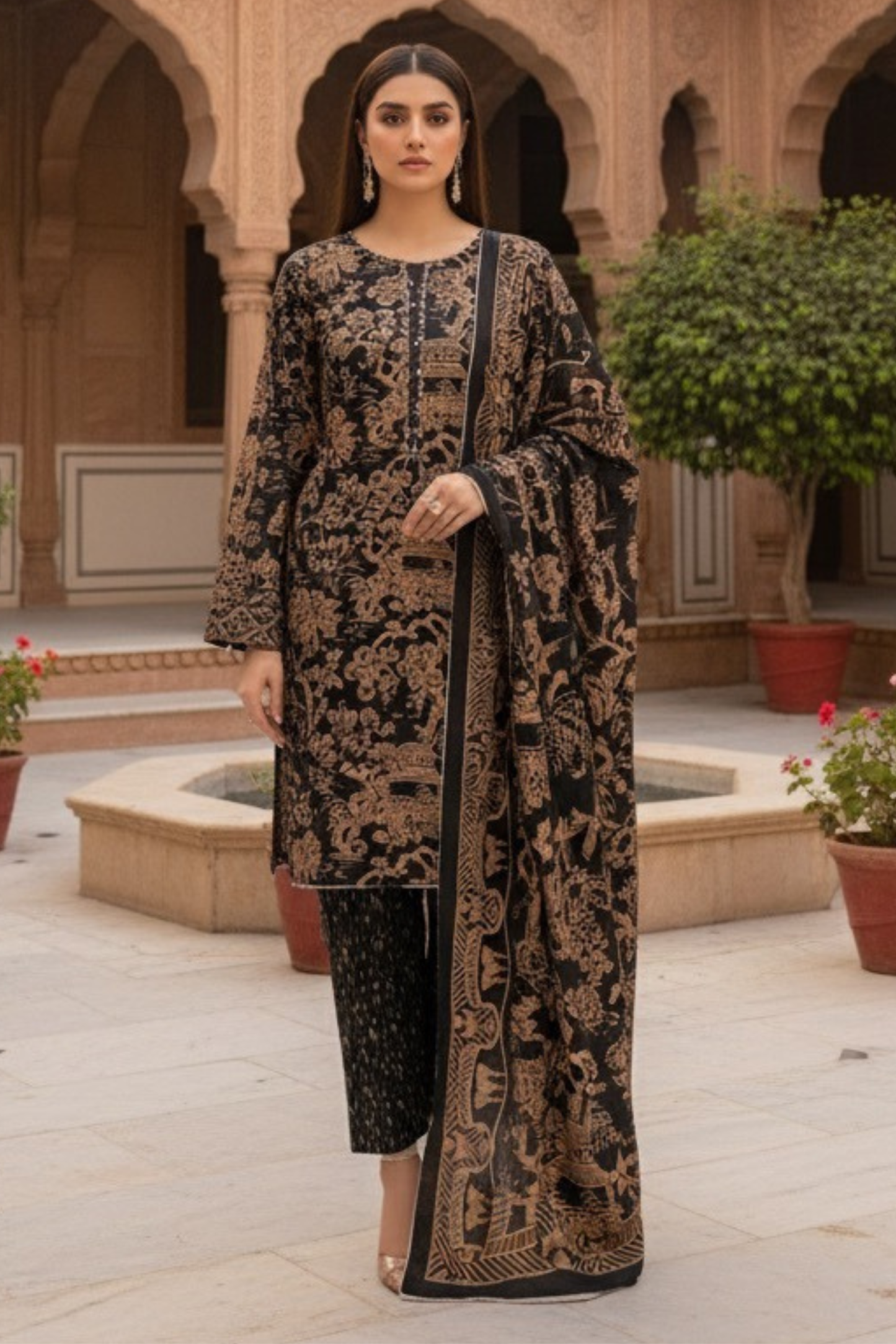 3 Pieces - Marooj Unstitched Black BanaDora Linen Suit