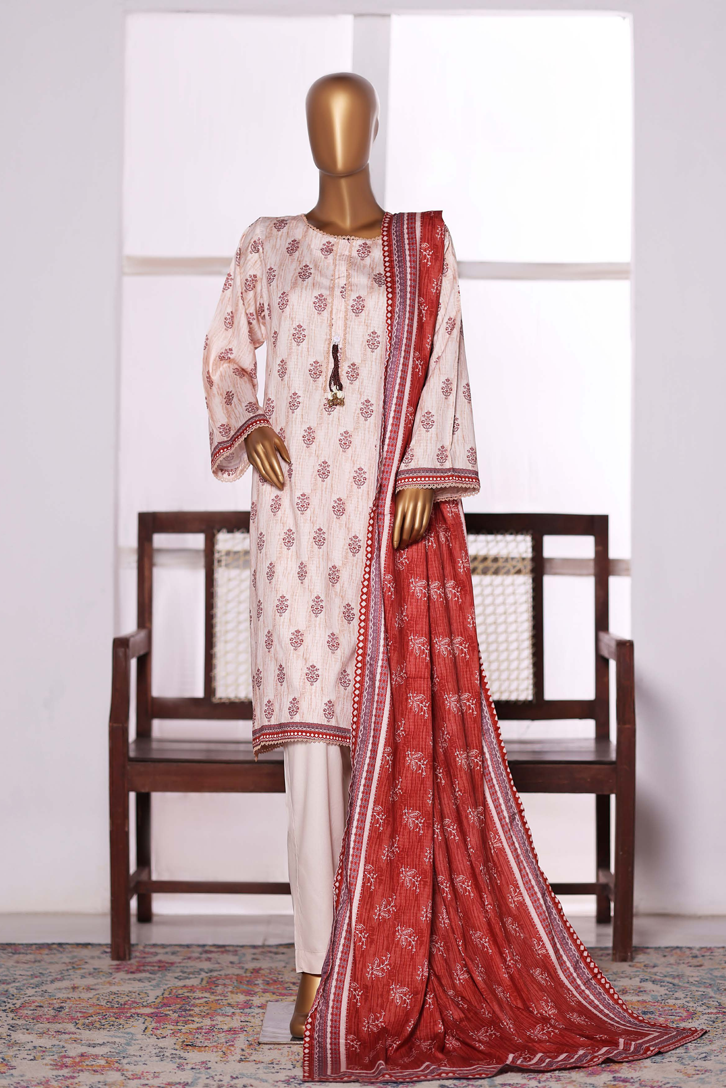 3 Pieces - Riwayat Unstitched Off White Dobby Viscose Suit