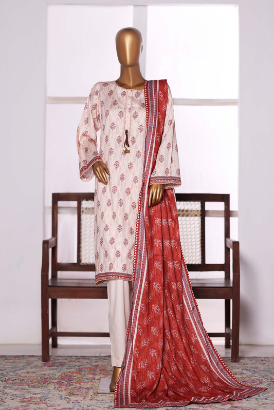 3 Pieces - Riwayat Unstitched Off White Dobby Viscose Suit