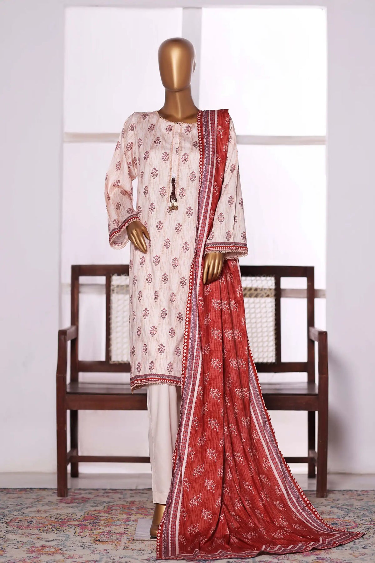 3 Pieces - Riwayat Unstitched Off White Dobby Viscose Suit
