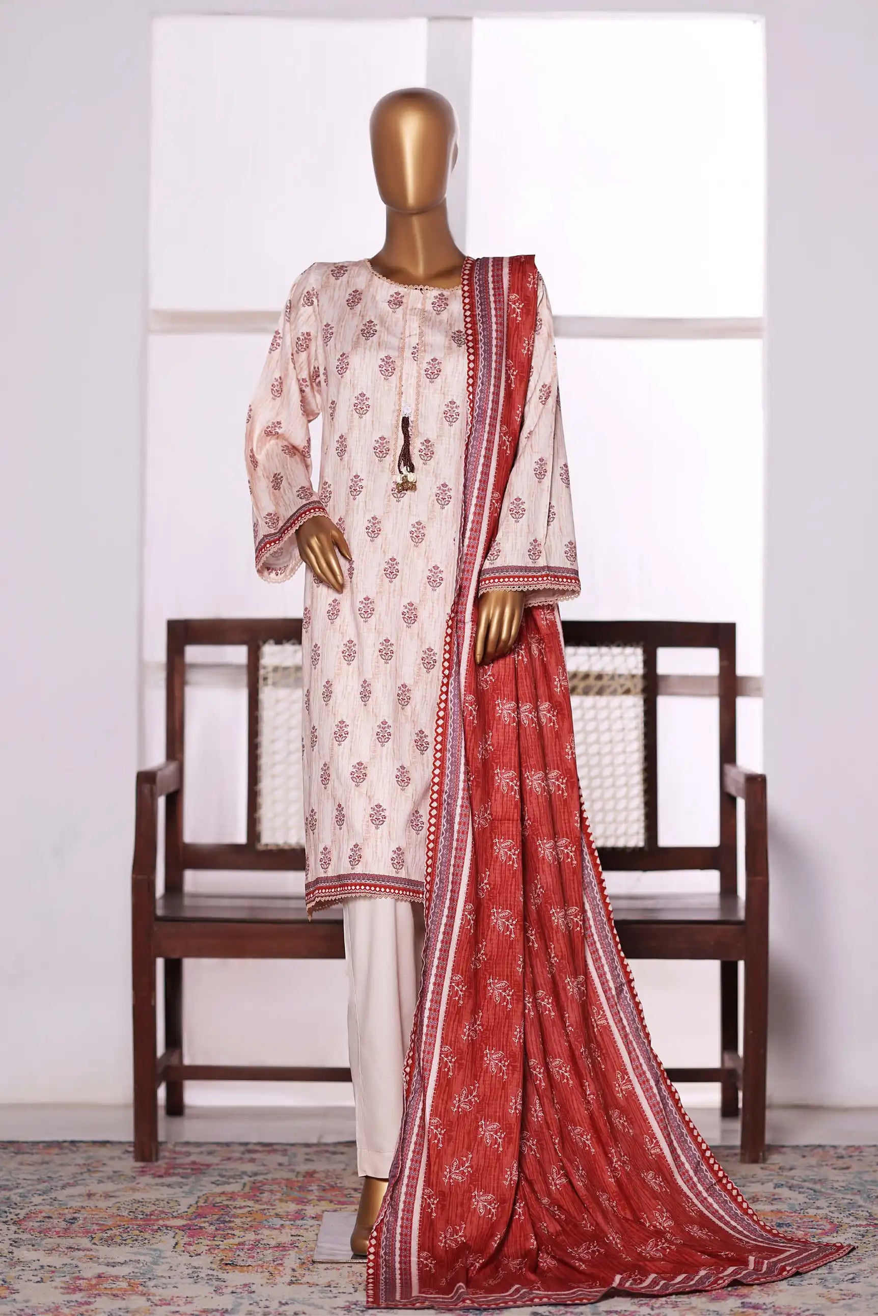 3 Pieces - Riwayat Unstitched Off White Dobby Viscose Suit