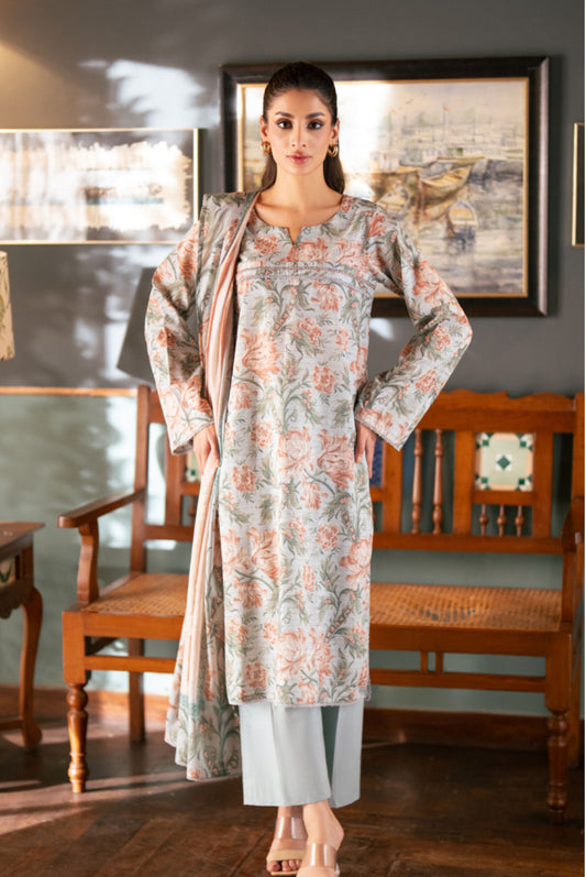3 Pieces - Regalia Unstitched Gray Bana Dora Lawn Suit