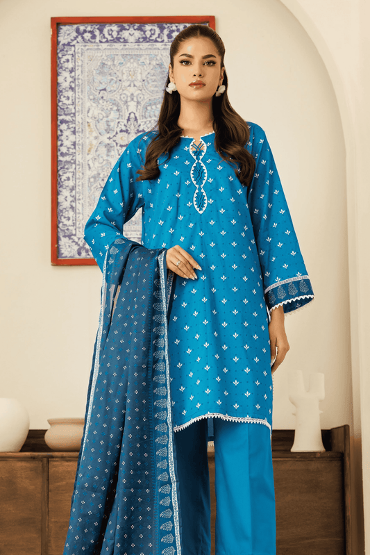 3 Pieces - Orient Unstitched Blue Printed Lawn Suit