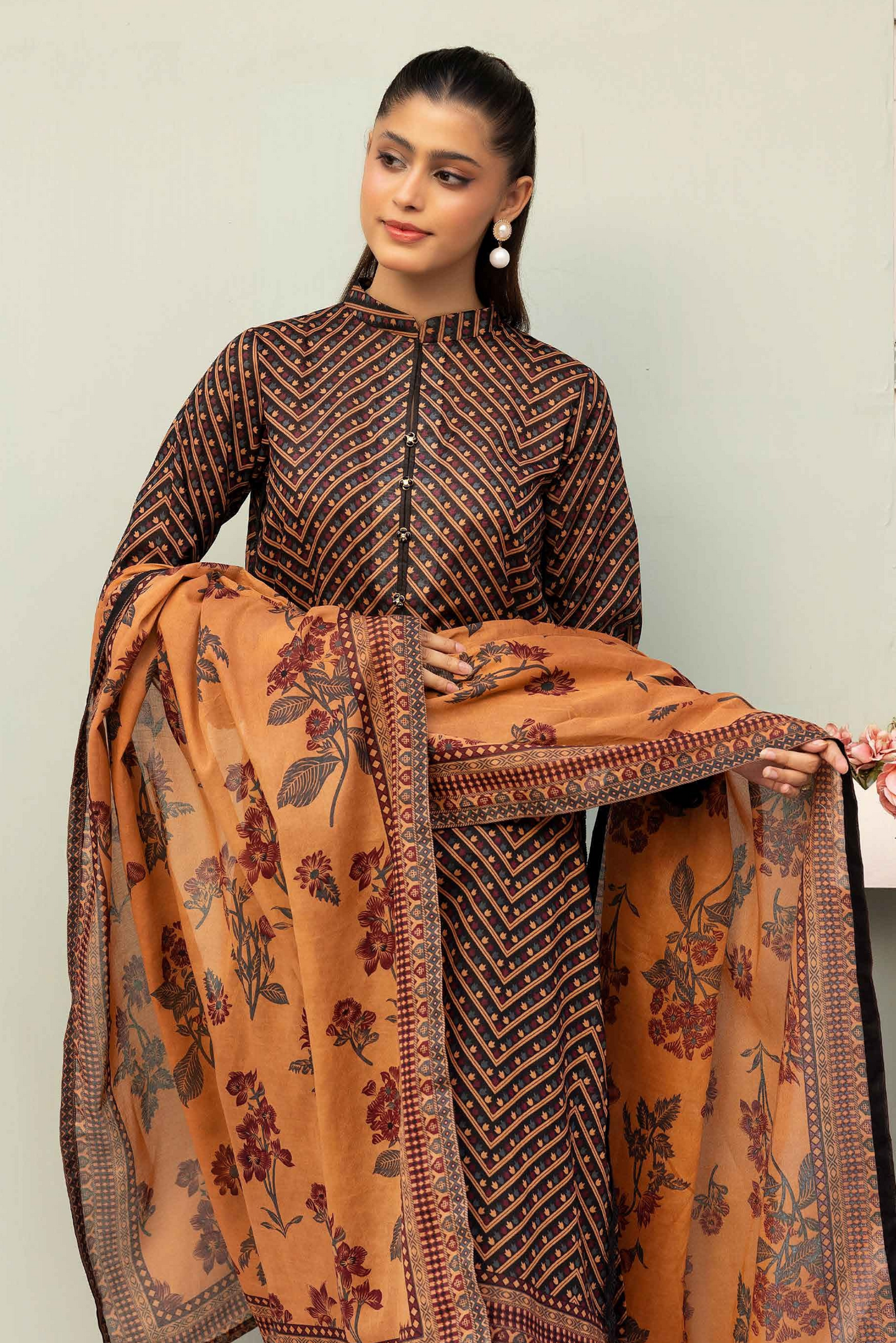 3 Pieces - Haya By Legends Unstitched Brown Printed Lawn Suit