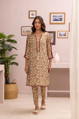 2 Piece: Regalia Unstitched Printed Cream Ladies Linen Suit
