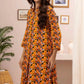 2 Piece: Regalia Unstitched Printed Orange Ladies Linen Suit