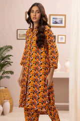 2 Piece: Regalia Unstitched Printed Orange Ladies Linen Suit