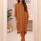 2 Piece: Regalia Unstitched Printed Orange Ladies Linen Suit