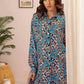 2 Piece: Regalia Unstitched Printed Tale Blue Ladies Linen Suit