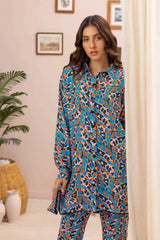 2 Piece: Regalia Unstitched Printed Tale Blue Ladies Linen Suit