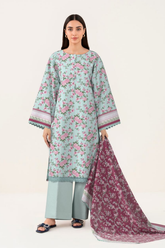 3 Pieces - Sapphire Unstitched Pastel Aqua Blue Lawn Suit