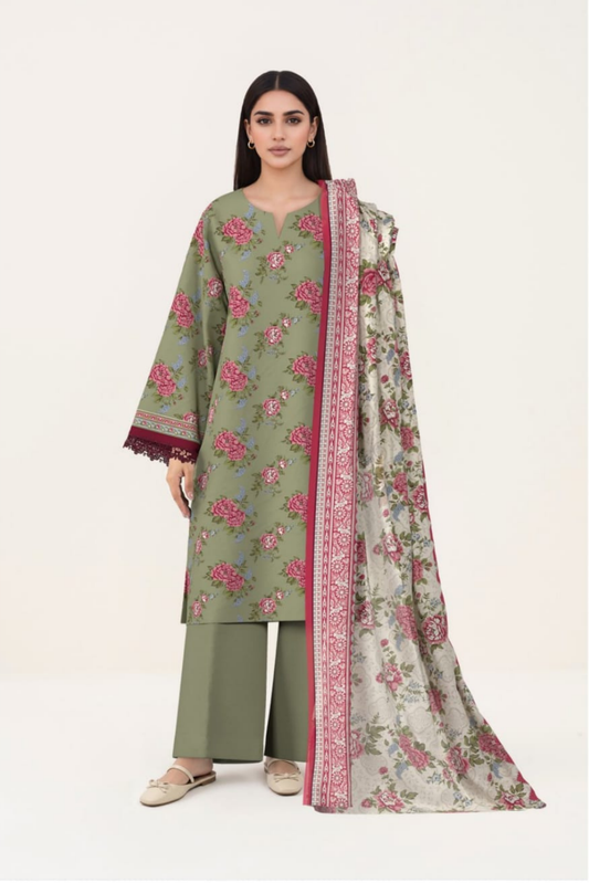 3 Pieces - Sapphire Unstitched Olive Green Lawn Suit