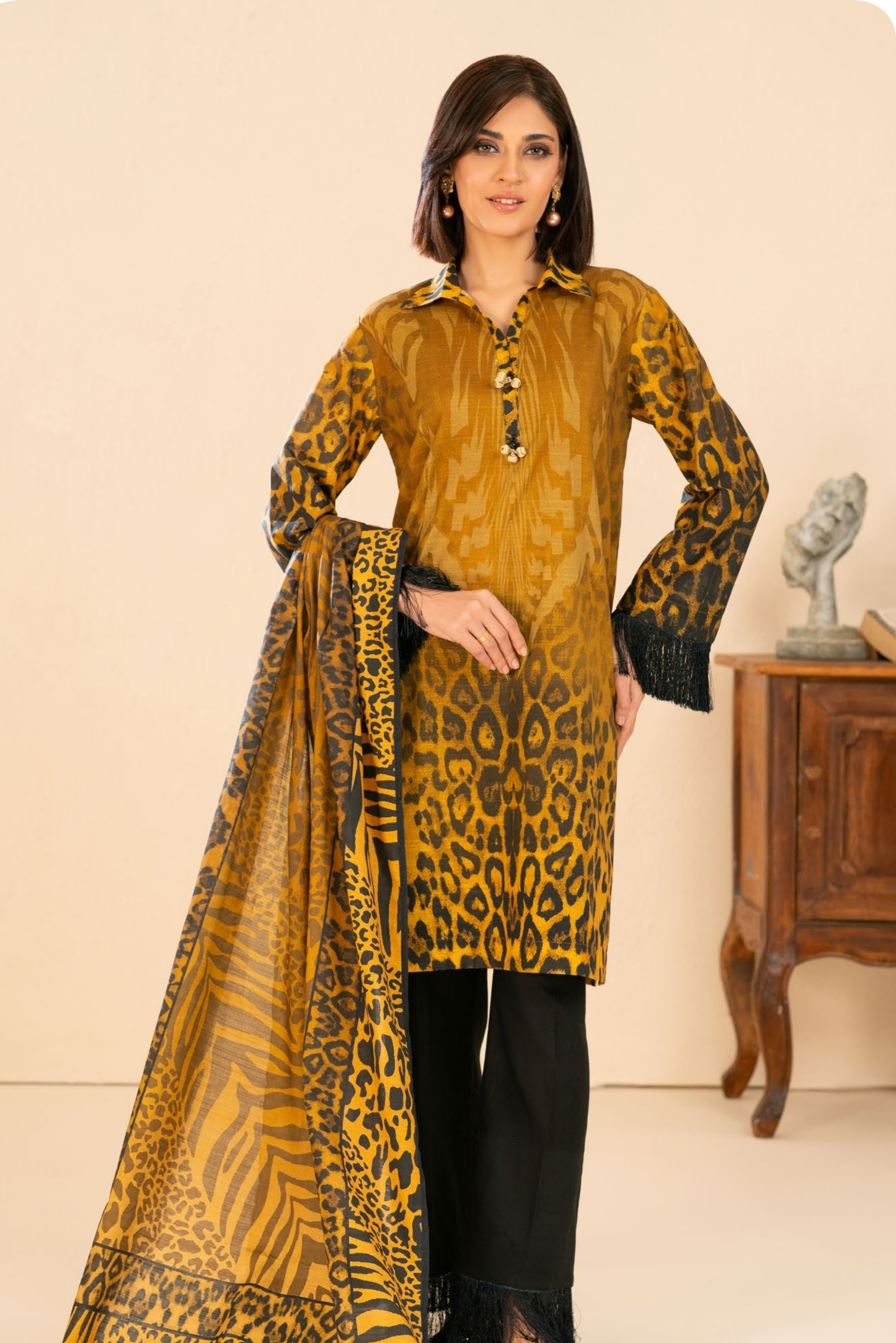 3 Pieces - GulAhmed Unstitched Orange Printed Khaddar Suit