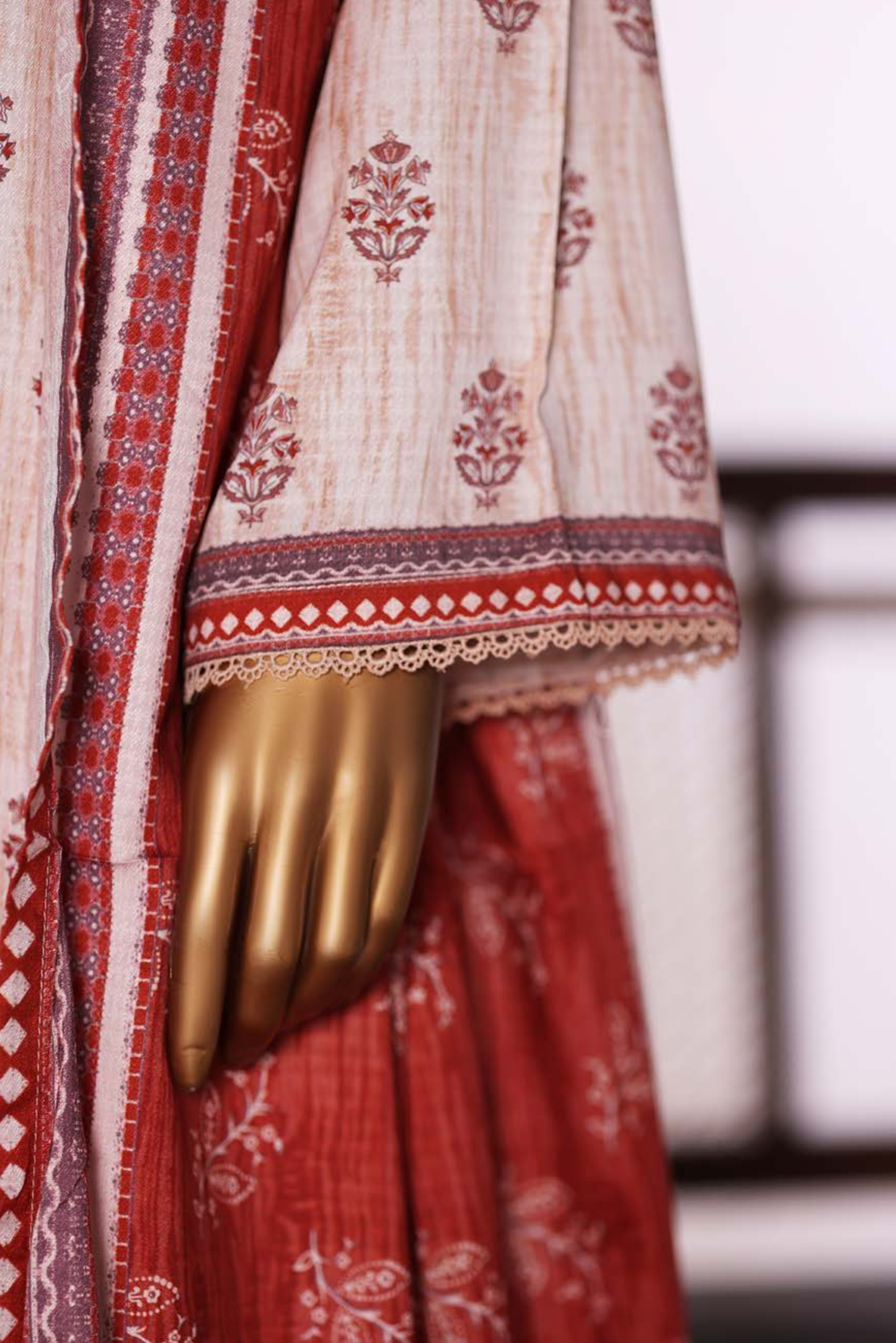 3 Pieces - Riwayat Unstitched Off White Dobby Viscose Suit