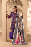 3 Pieces - Rangreza Unstitched Purple Printed Linen Suit