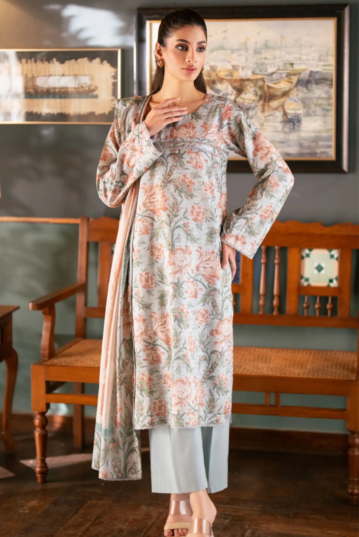 3 Pieces - Regalia Unstitched Gray Bana Dora Lawn Suit